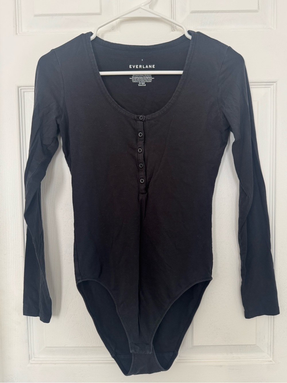 Everlane Black Long-Sleeve Henley Bodysuit